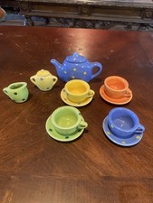 Miniature Polka Dot Tea Set Creamer Sugar Teapot Cups Saucers 11 pcs