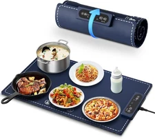 Electric Warming Tray - Food Mat Portable Roll Up, Negative NavyBlue 