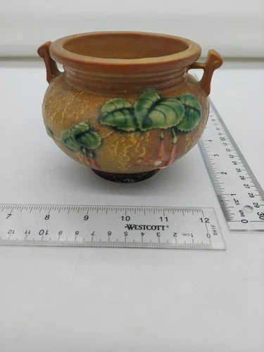 Roseville Fuchsia footed bowl handles Brown 4" tall AS IS Foot is broken/repair