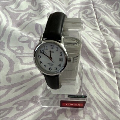 Timex Indiglo WR Quartz Analog Watch Black Leather Band Silver Stainless Steel