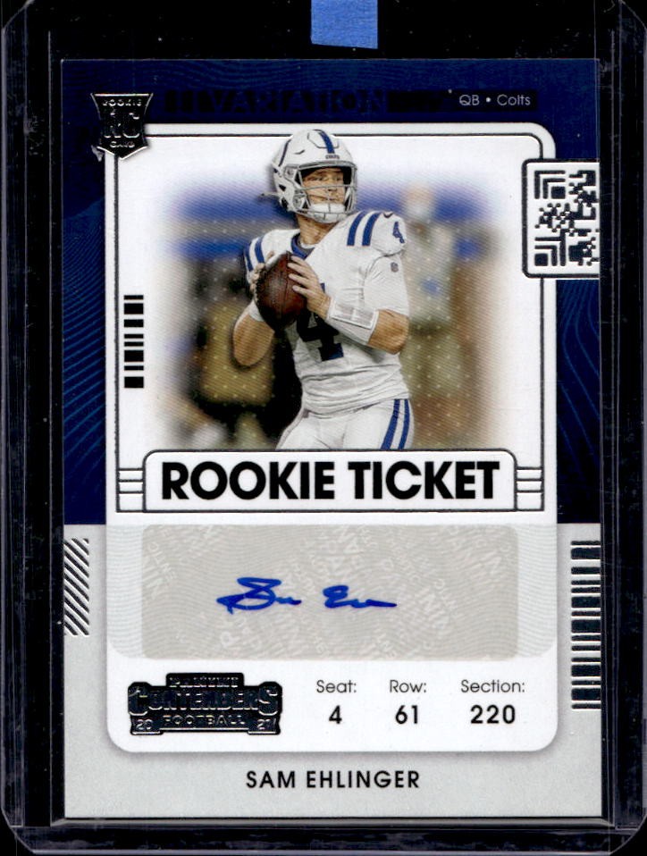 2021 Contenders Sam Ehlinger SP Auto RC Rookie Ticket VAR #246b Colts