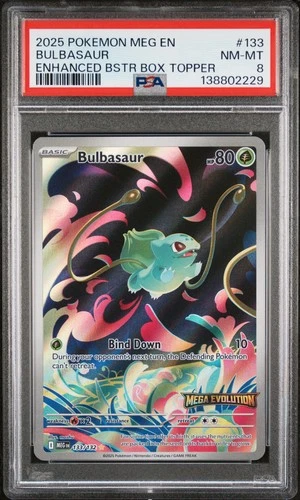 2025 POKEMON MEG EN-MEGA EVOLUTION ENHANCED BOOSTER BOX TOPPER BULBASAUR PSA 8