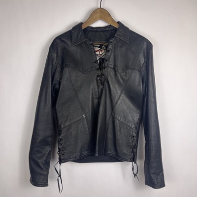 Vintage Women's Route 66 Highway Leathers Black Pullover Motorcycle Shirt Size S