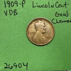 1909-P VDB Lincoln Wheat Cent / Penny 1c Good Old Cleaning