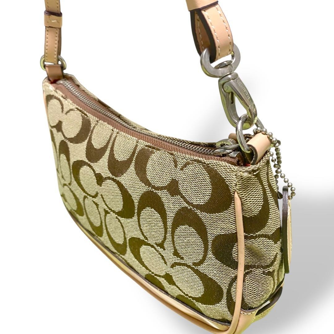 Coach Signature Demi mini Pouch Hand Bag Canvas Leather Beige 6094