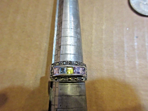 VINTAGE 925 MULTI-GEM MARCASITE WIDE BAND SIZE 6.5