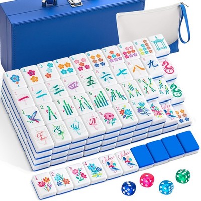 1.2 Inch Acrylic Blue American Mahjong Set 168 Blossom Numbered Tiles, Tiles ...