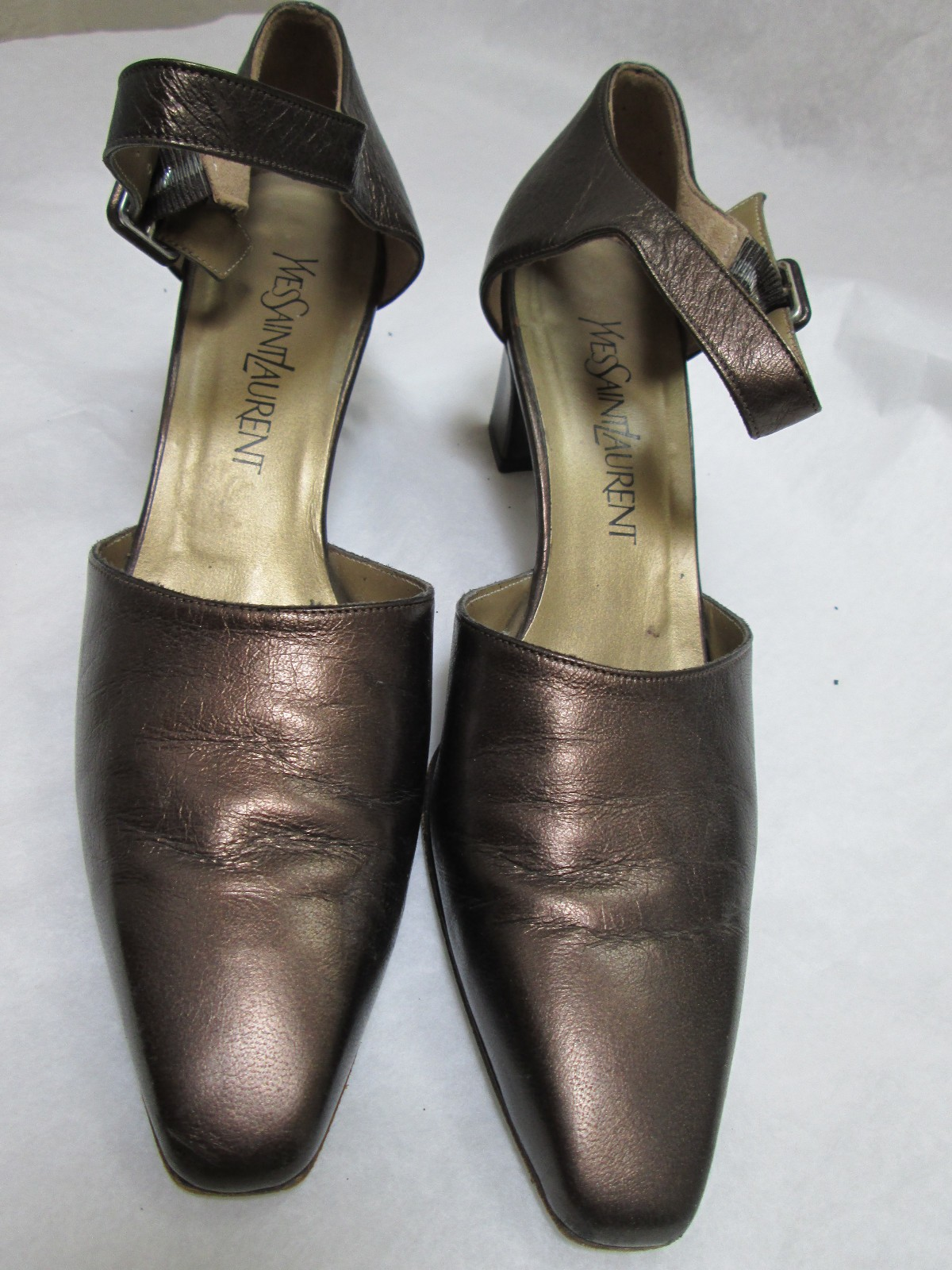 decolte donna Yves Saint Laurent cinturino alla caviglia pelle marrone metallizzato rame 8 1 2 N