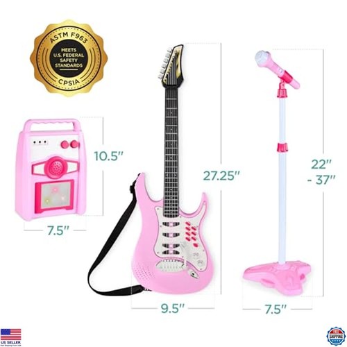 Kinder E-Musikgitarre Spielset - Rosa Starterset mit Mikrofon & Verstärker - Bild 7 von 7