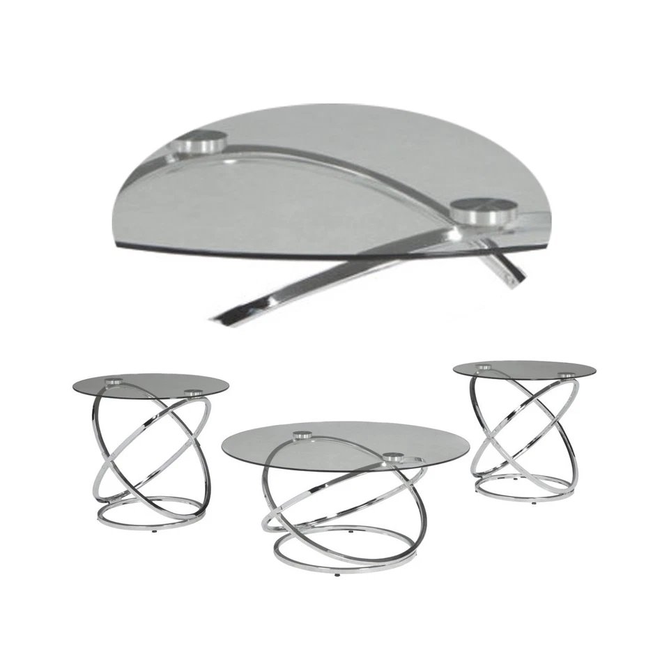 Benzara当代玻璃桌面套装带金属戒指底座,透明银色 — 第 2/4 张图片