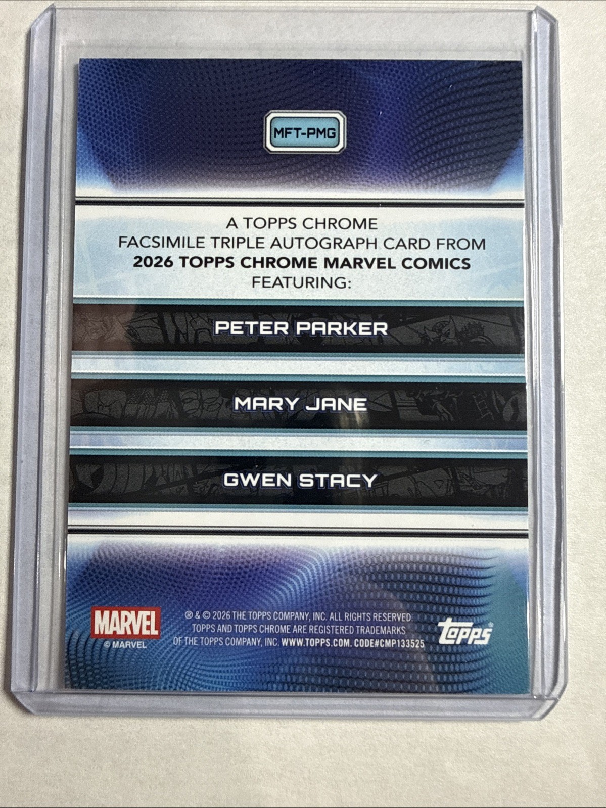 2026 Topps Chrome Marvel Facsimile Triple Auto Parker/Jane/Stacy #/50 MFT-PMG view 3