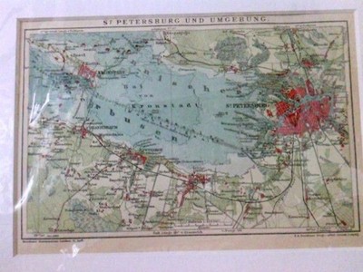 St. Petersburg und Umgebung, Landkarten-Blatt, schöne historische Karte von St. 