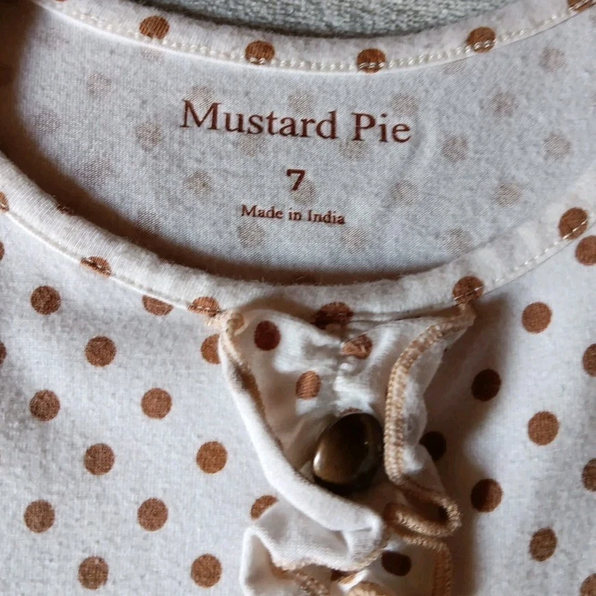 Vestido Mostaza Pie Niñas Talla 7 Volantes Manga Larga Lunares Marrón Y Dorado Foto 3 de 4