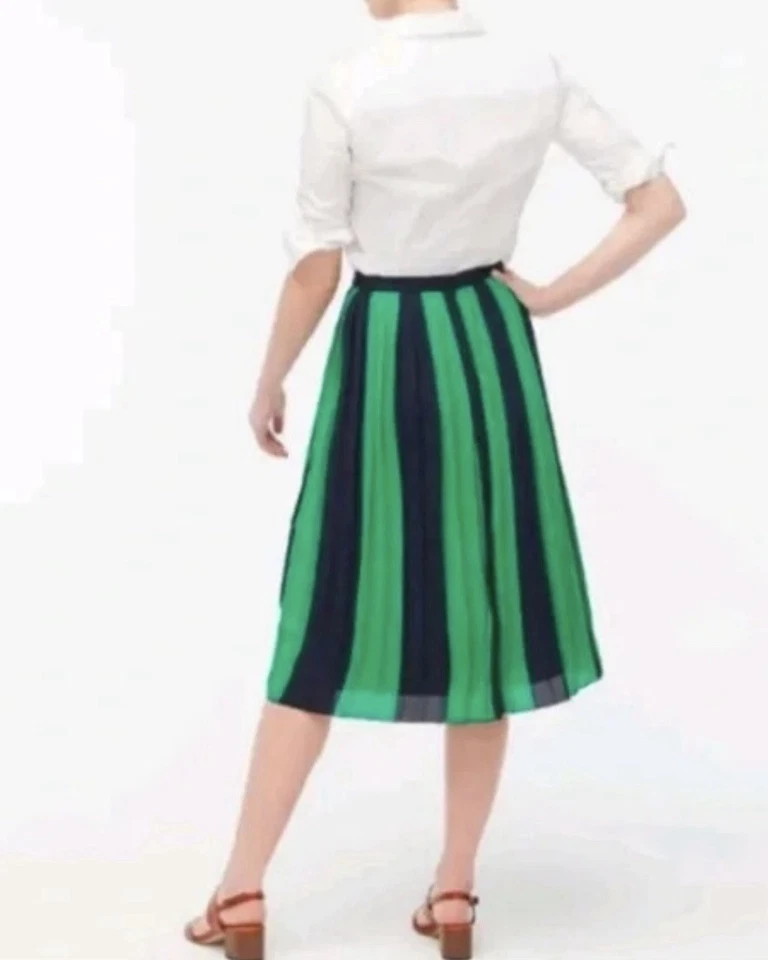 J. Crew женщин плиссированные Midi юбка размер 8 Midi темно-синий и зеленый полоски новый с Ярлыками - Изображение 3 из 4