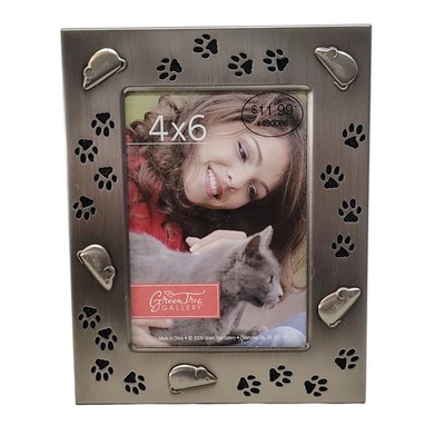 Green Tree Gallery 4x6 Photo Frame Silver Tone Paw Print Mouse Design Desk