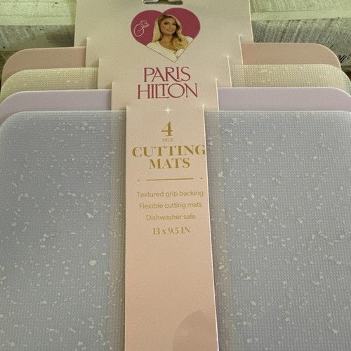 NWT PARIS HILTON Designer 4 pc Pastel Cutting Mats 13x9.5 No slide Grip Back - Picture 2 of 10