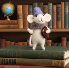Wool Mouse with Hat  Scarf Felting DIY Craft Kit   Complete Needle Felting Set