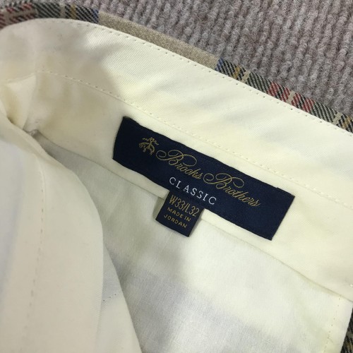 Brooks Brothers Pants Mens 33x32 Beige Tartan Plaid Wool Dress Trousers Classic - Picture 9 of 13