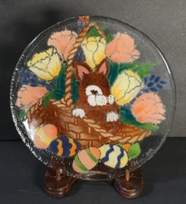 Rare Peggy Karr Easter Bunny Basket Appetizer Plate Spring Tulips Platter