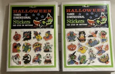LOT OF 24Sheets Vintage Halloween 3 dimensional Puffy Stickers Sparkly Effect