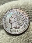 1894 Indian Head Cent Penny, Razor Sharp Gem AU+ High Grade Toned Pitted