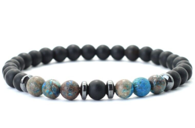 Bracelet Perles Agate Mate Et Hématite Sur Mesure - Fait Main, Sans Fermoir, Homme/femme