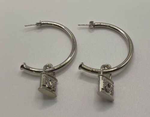 18k Gold Plated Padlock Hoop Dangle Earrings - Picture 3 of 6