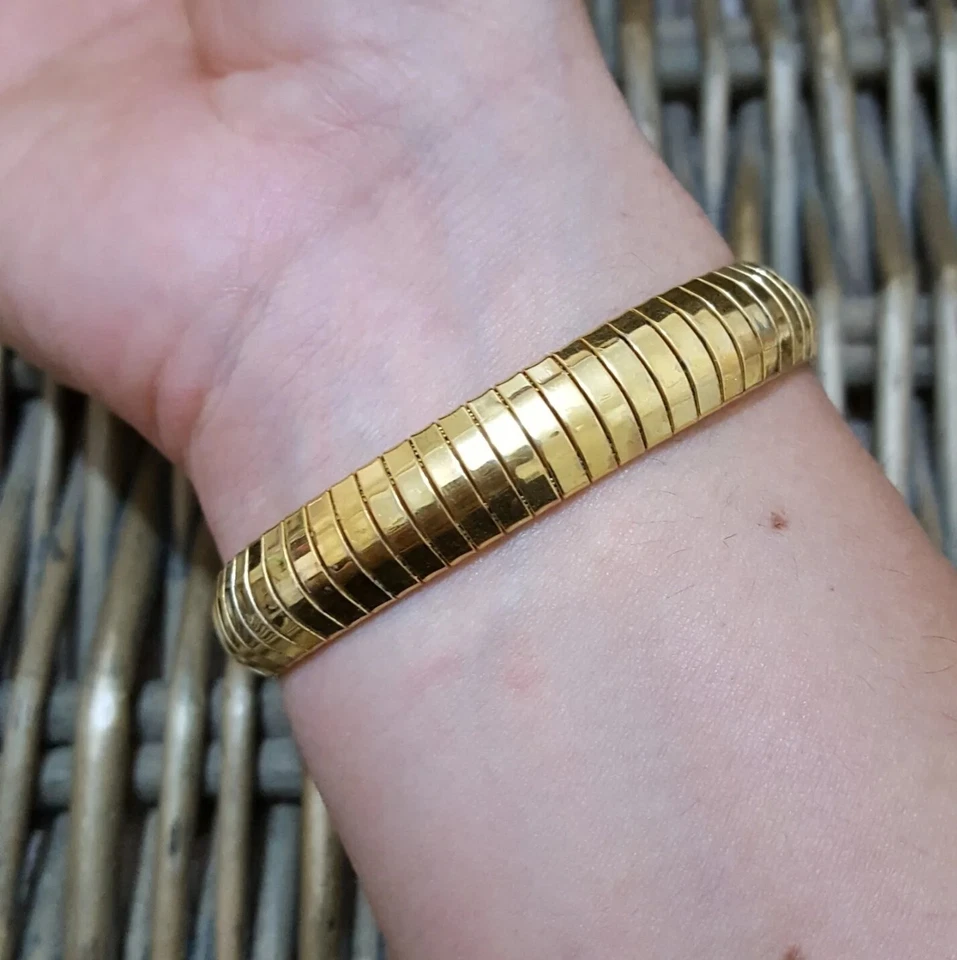 Qvc 925 Sterling Silver Bracelet, 14k Gold Plated Bangle, Flexible Bangle  - Image 2 of 4