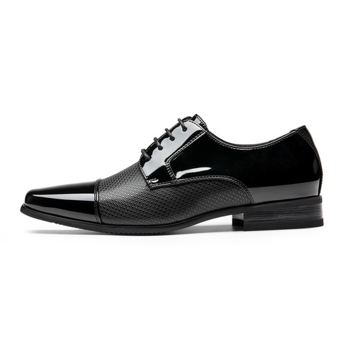 Men's Patent Vegan Leather Tuxedo Dress Shoes Formal Lightweight Oxfords - Picture 5 of 22