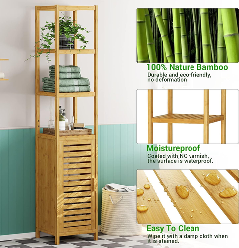 Storage Tall Slim Cabinet with Shutter Door and 3 Tier Shelves, Freestanding Lin - Picture 5 of 9