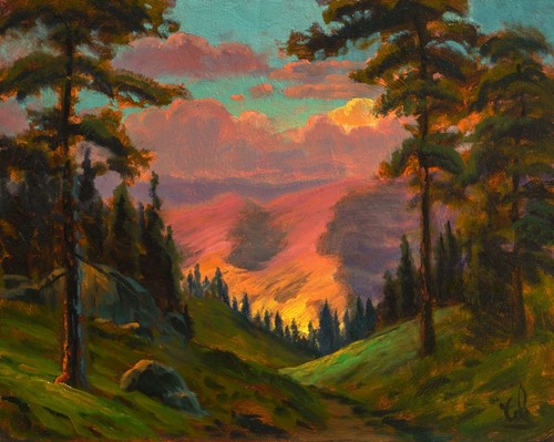 Oil Painting Original Landscape antique vintage style Clouds Sunset MAX COLE 784 - Picture 7 of 9