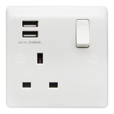 Single Wall Plug Socket 1 Gang 13A with 2 USB Ports Screwless Slim Plate USBW1S