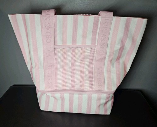 VS Victoria's Secret Pink White Stripe Cooler Tote Bag - Picture 2 of 8