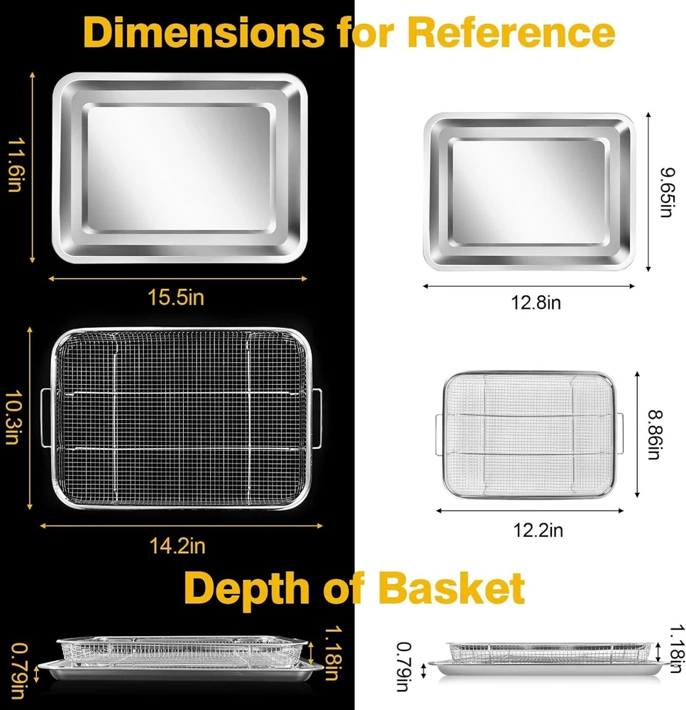 Durable Stainless Steel Air Fryer Oven Rack & Crisper Tray - 2 Sets