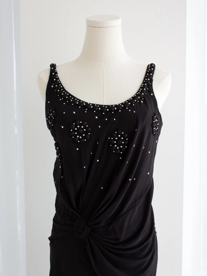 Maxi Vestido Christian Dior By John Galliano Negro Nudo Flor Cristal Adornado Foto 2 de 4