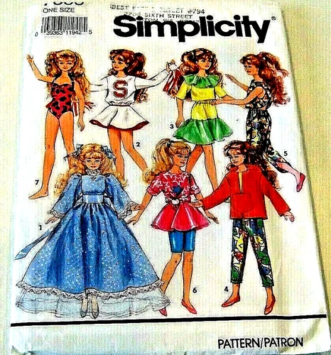 Simplicity Pattern #7600 - 10" Doll Clothes For Skipper & Courtney 7 Outfits-NEW