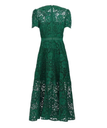 Vestido midi para mujer autorretrato de encaje manga corta calce y acampanado - Imagen 4 de 6