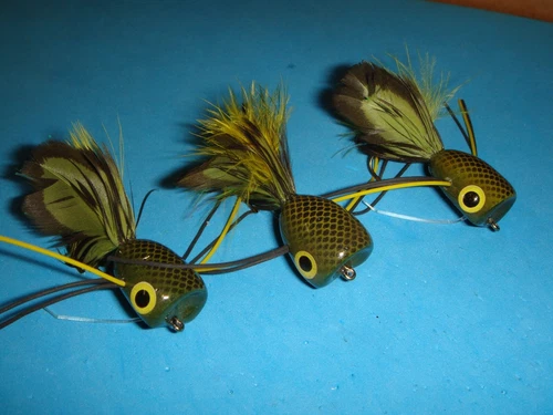 FLY FISHING FLIES - Olive Foam RL EPOXY BASS POPPER size #8 (3 pcs.)