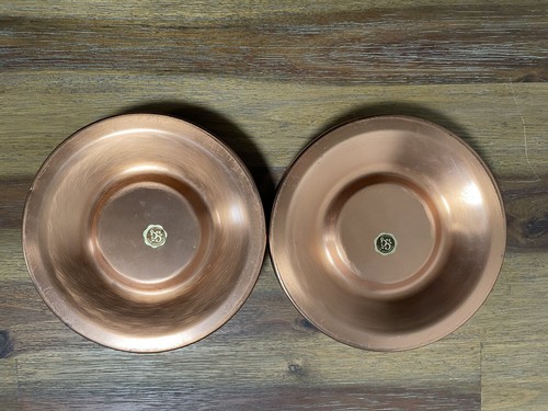 Set Of 2 Coppercraft Guild Copper/Leather 7" Ashtray With Glass Ashtray Inserted - Picture 3 of 6