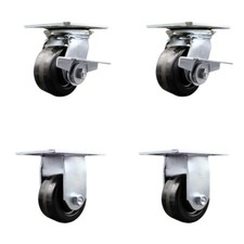 4 Inch Phenolic Caster Set with Roller Bearing 2 Brakes and 2 Rigid SCC