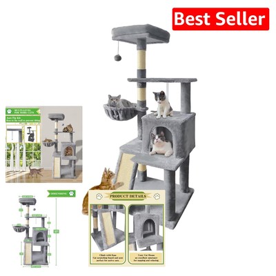 Sturdy Multi-Level Cat Tower with Scratching Post & Pom-Pom Ball - 57 Inches