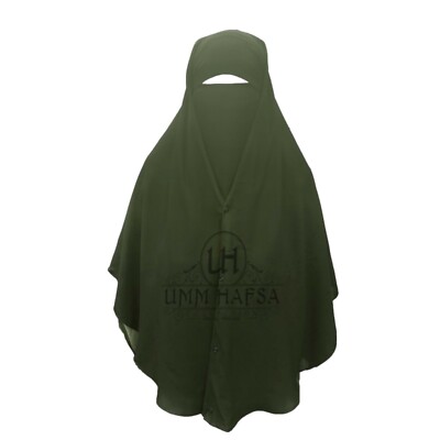 Zweilagiger Niqab mit Druckknöpfen kaki grün (1M25Lang) Khimar leichter Stoff