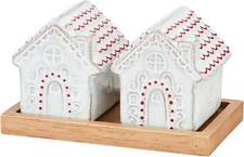Mud Pie Gingerbread House Salt & Pepper Shakers 2 Piece Set Christmas White