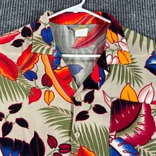 Fast Breakers Mens Shirt Large Floral Short Sleeve Hawaiian Button Up Rayon