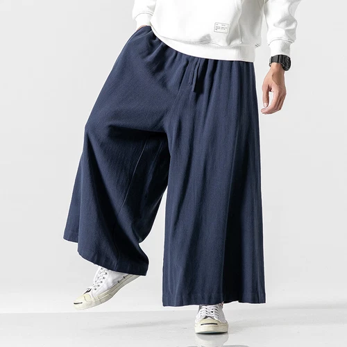 Mens Cotton Linen Casual Pants Large Wide Leg Pants Loose Fit Trousers Solid - Picture 6 of 21