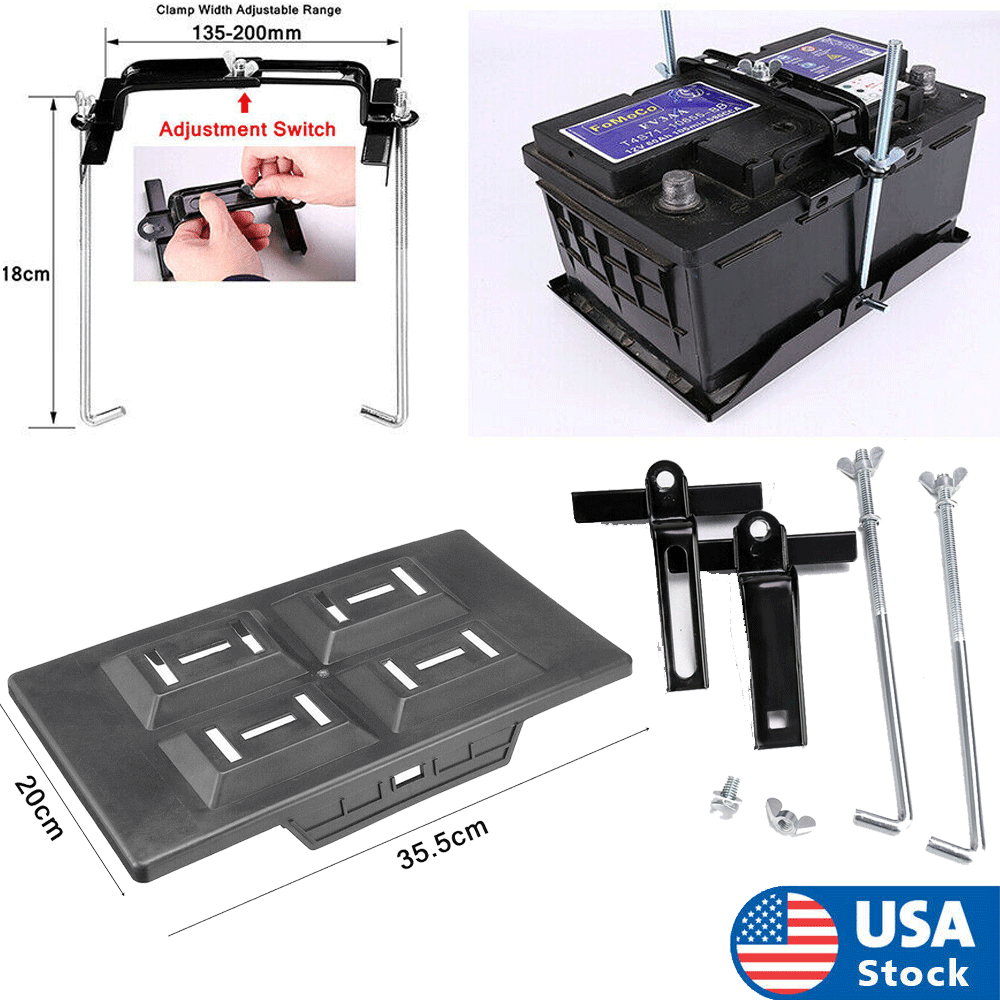 Universal Car Battery Tray Holder Bracket + Hold Down Clamp Kit 27cm