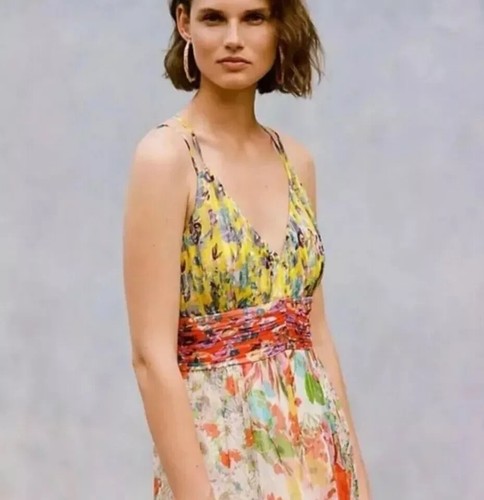 Anthropologie Malibu Floral Maxi Dress Flounced Hem Multicolor Sz 8 - 第 1/14 張圖片