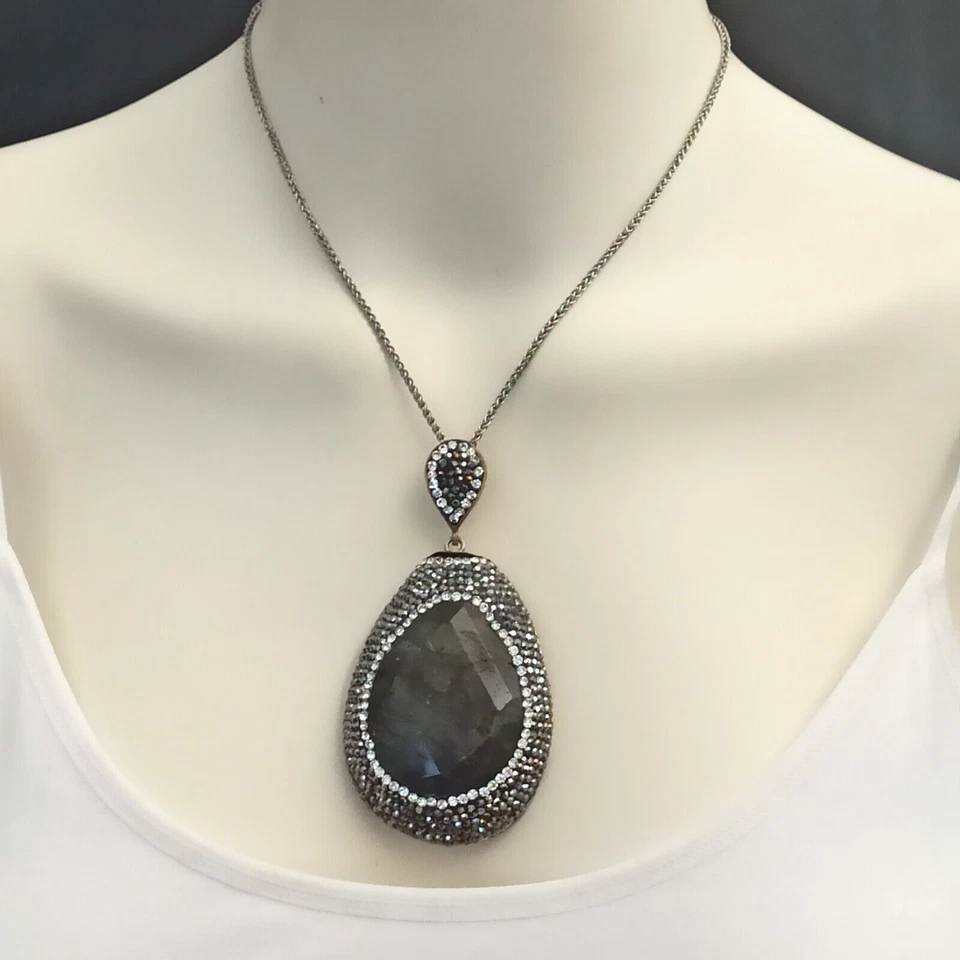 卓越拉长石超大吊坠项链银色 925 水晶鸡尾酒独特 — 第 2/4 张图片