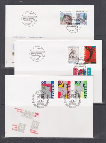 Switzerland Mi 1489/1510, 1993 issues, 8 complete sets on 8 official FDCs - Picture 2 of 3