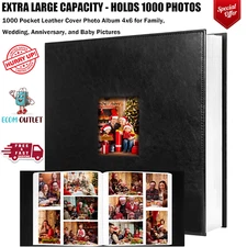 1000 Pockets Photo Album 4X6 Extra Large Capacity Leather Cover Black Fast Ship